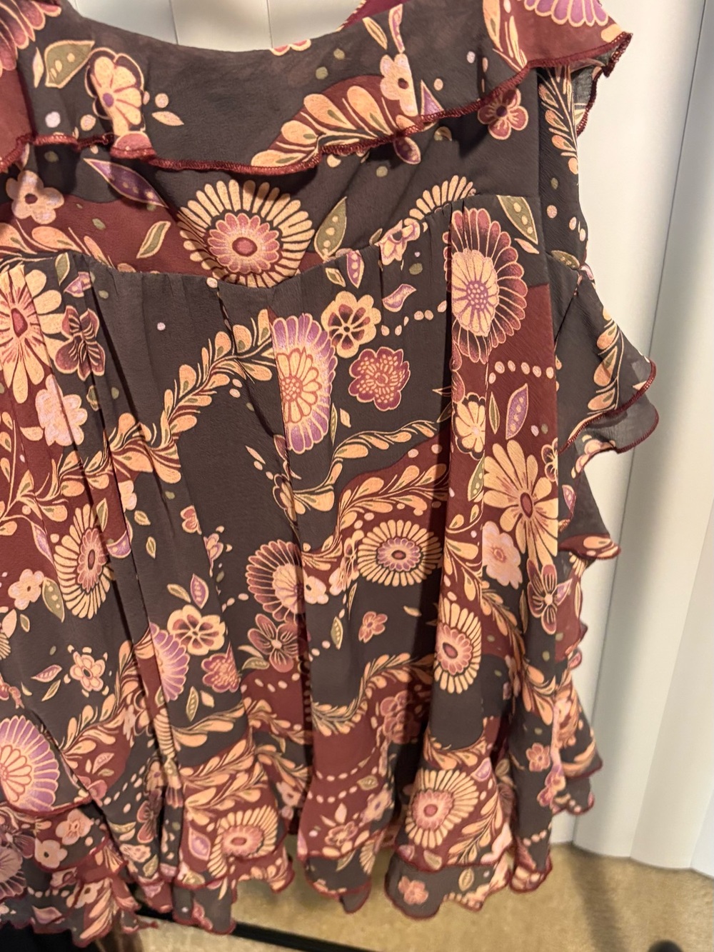 Kimchi Blue Brown Floral Ruffle Mini Dress with Pink Accents - Picture 8 of 8